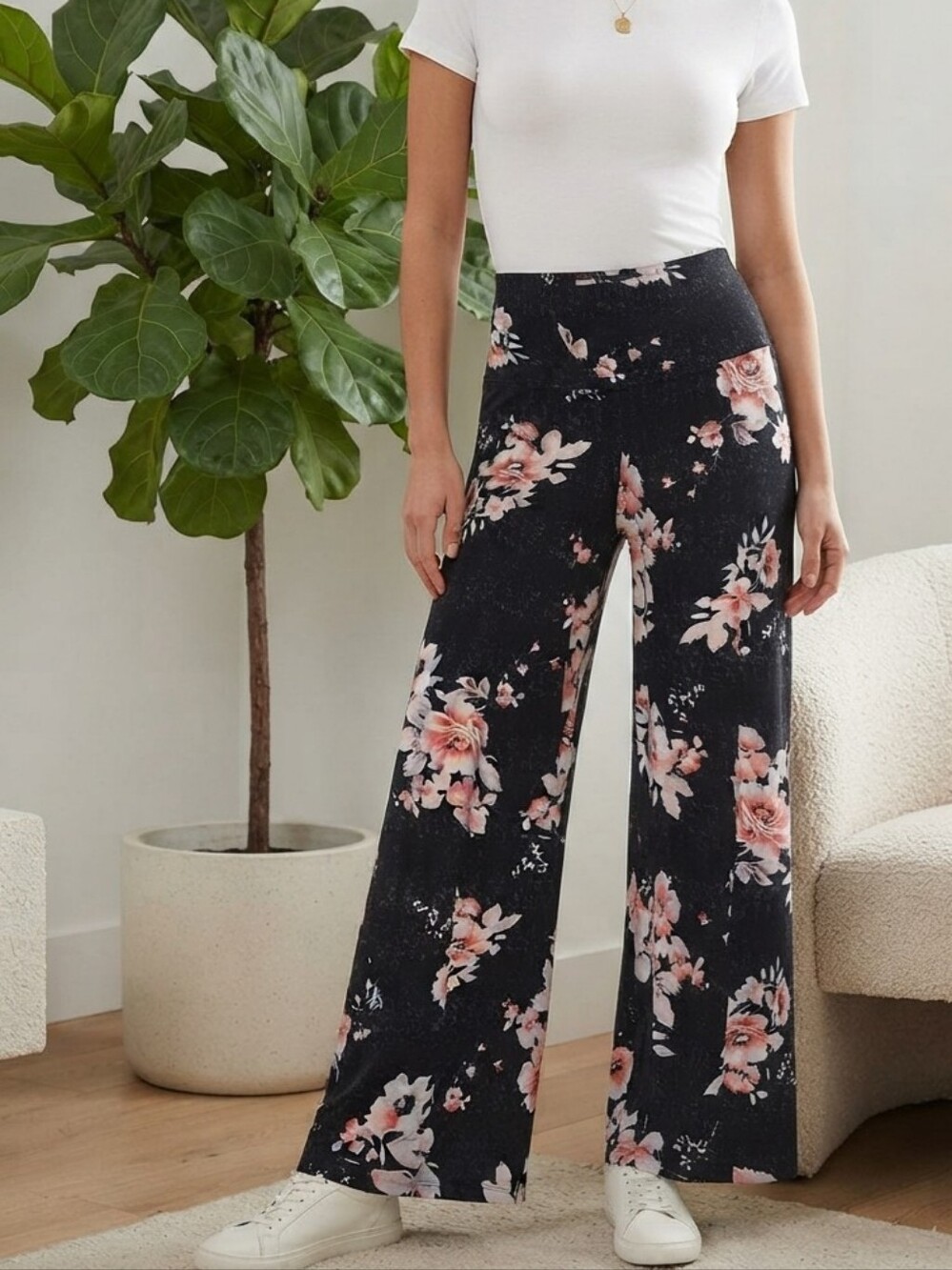 Arolina Floral Wide-Leg Palazzo Pants Medium Navy Boho Lounge